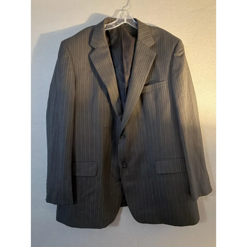 Joseph & Feiss Suit Mens 48L 46x32 Gray Wool Pinstripe 2 Piece Jacket Pants